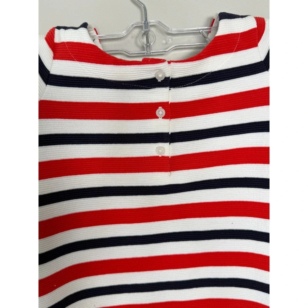 Janie and Jack Knit Dress Girls 4 Red White Blue Nautical Striped Ruffle Pockets